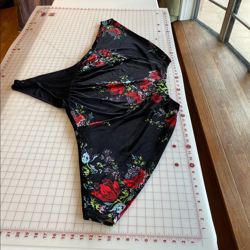 Intimately Free People black and multi color velvet floral print bodysuit